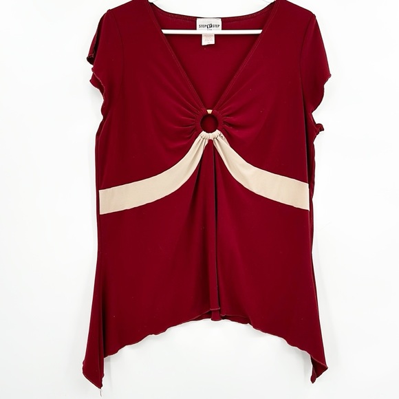 Vintage‎ Step by Step Y2K Babydoll Top Size 3X Maroon Flutter Split Sleeve - Picture 1 of 7